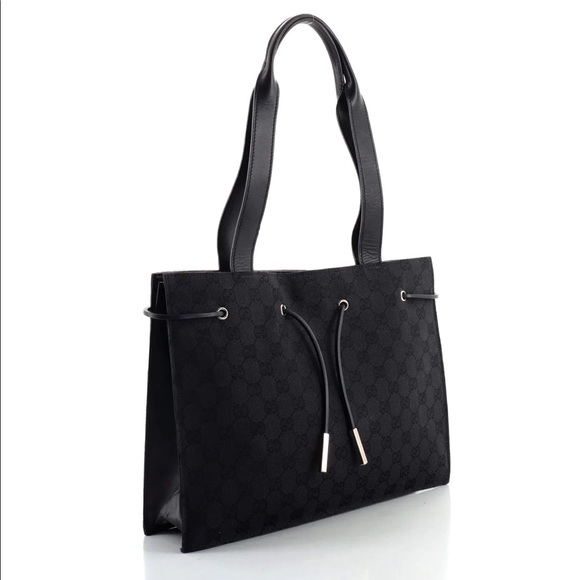 Vintage Gucci GG Monogram Canvas & Leather Drawstring Shopper Tote Bag Bag